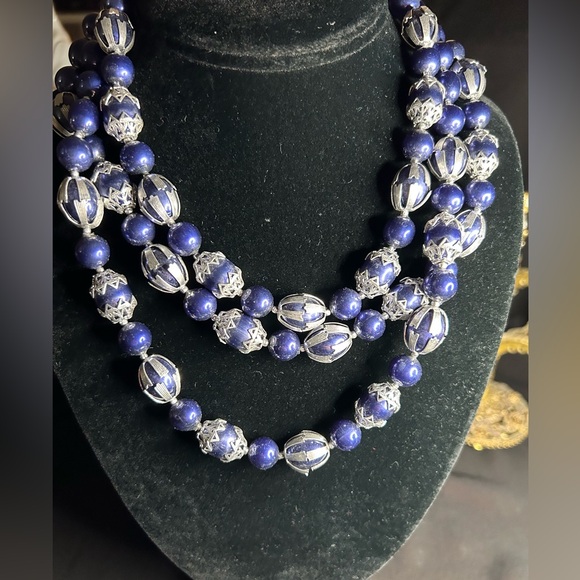 VTG MCM Triple strand purple and silver bead necklace. Made in Hong Kong. - Picture 2 of 6